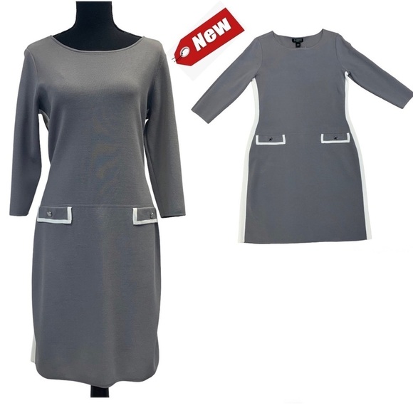 Lauren Ralph Lauren gray ivory white knit bodycon midi dress Sz 10 NWT - Picture 14 of 14